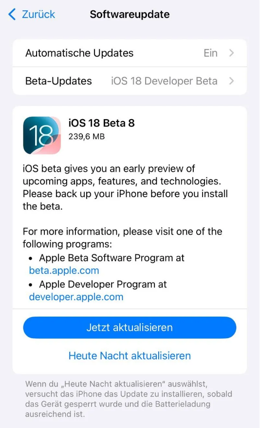石棉苹果手机维修分享苹果 iOS / iPadOS 18 开发者预览版 Beta 8 发布 